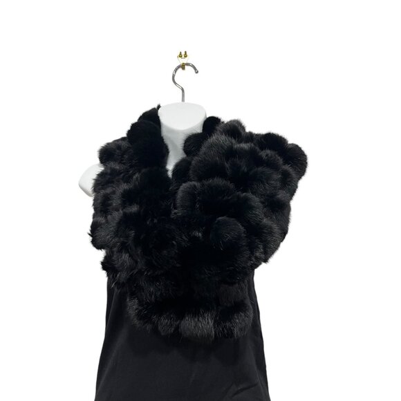 Cejon Genuine Rabbit Fur Ball Scarf Black - Picture 1 of 4